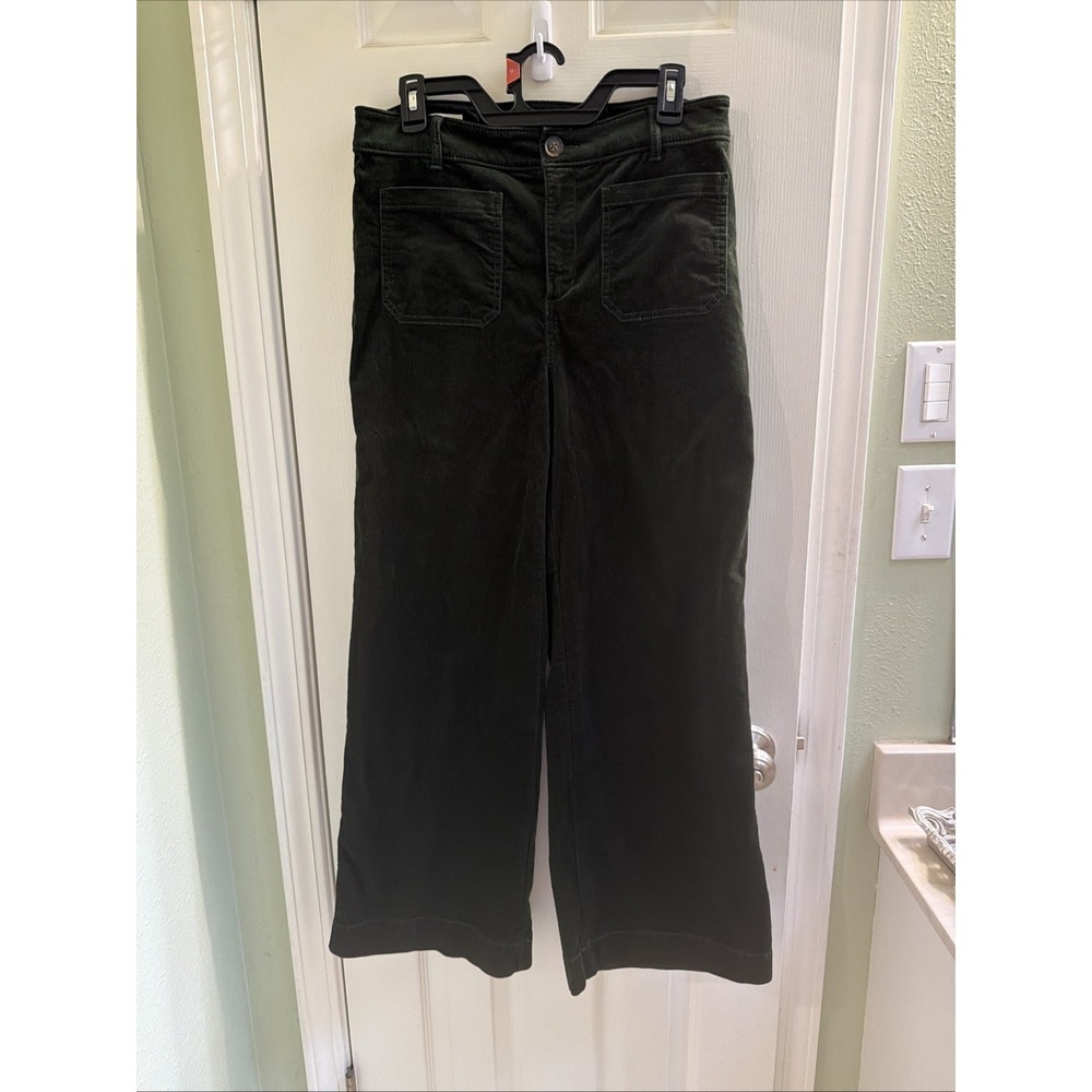 Ann Taylor Loft The Palmer Wide Leg Cordoroy Pants Dark Green Sz 6 Sailor Pocket